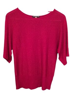 Cable & Gauge Short Sleeve Red Metallic Sweater Ribbed Hem Size MP EUC